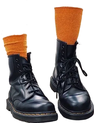 Black Boots With Orange Socks PNG image
