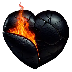 Black Broken Heart In Fire Png 45 PNG image