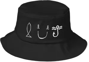 Black Bucket Hat Nautical Design