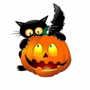 Black Catand Jack O Lantern Halloween PNG image