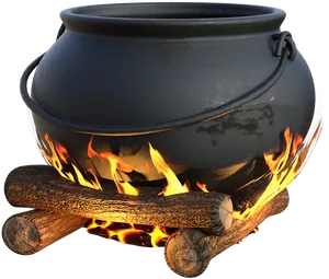 Black Cauldronon Fire Logs PNG image