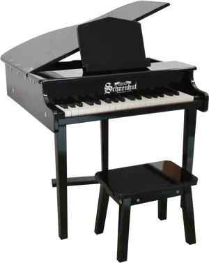 Black Childrens Grand Piano With Stool PNG image