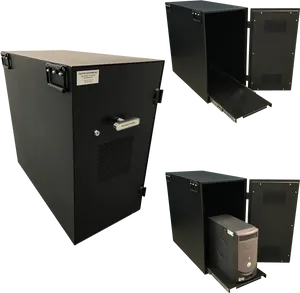 Black Computer Tower Storage Cabinet Multiple Views PNG image