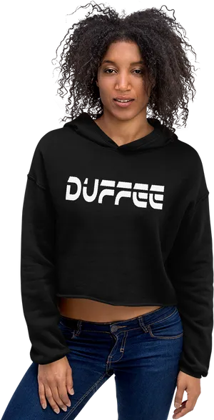 Black Crop Top Hoodie Model