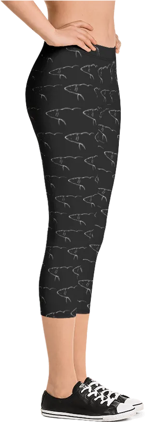 Black Dolphin Print Capri Leggings PNG image