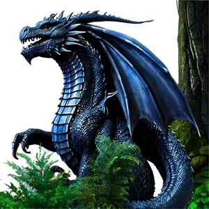 Black Dragon In Mystic Forest PNG 90 PNG