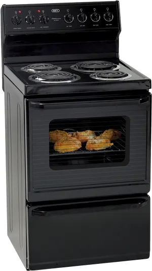 Black Electric Range Stove With Chicken PNG image