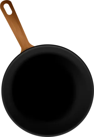 Black Frying Panwith Wooden Handle PNG image