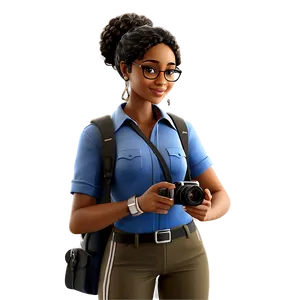 Black Girl Cartoon With Camera PNG 06252024
