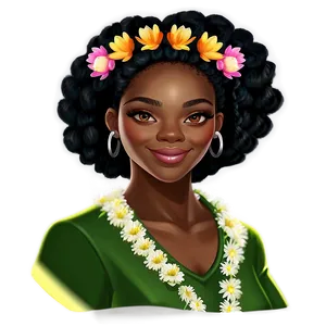 Black Girl Cartoon With Flower Crown Png 15 PNG image