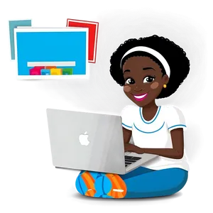 Black Girl Cartoon With Laptop Png 06252024 PNG image