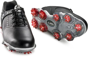 Black Golf Shoeswith Red Spikes PNG image