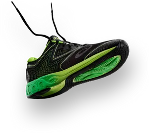 Black Green Running Shoe Side View PNG
