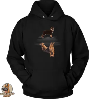 Black Hoodie German Shepherd Reflection PNG image