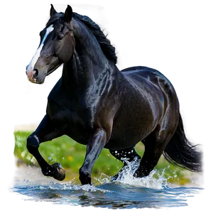 Black Horse Running In Water Png 06262024 PNG image