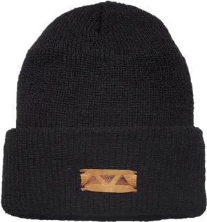 Black Knit Beanie With Logo Patch PNG image