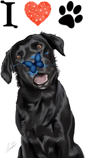 Black Labrador Love Illustration PNG image