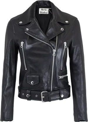 Black Leather Biker Jacket Acne Studios PNG image