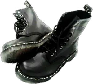 Black Leather Boots Floating Angle View PNG image