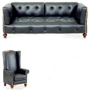 Black Leather Couch PNG 06252024