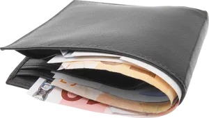 Black Leather Wallet With Cash PNG image