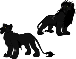 Black Lions Illustration PNG image