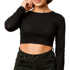 Black Long Sleeve Crop Top Png Uuo15 PNG image