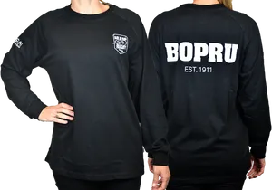 Black Long Sleeve Rugby Shirt B O P R U PNG image