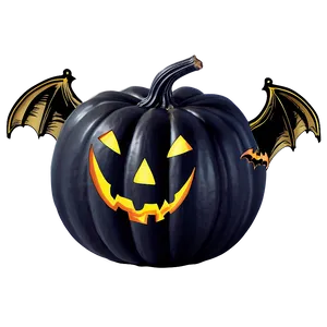 Black Pumpkin With Bats PNG 06282024