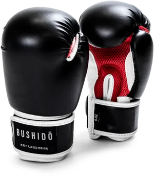Black Red Bushido Boxing Gloves PNG image