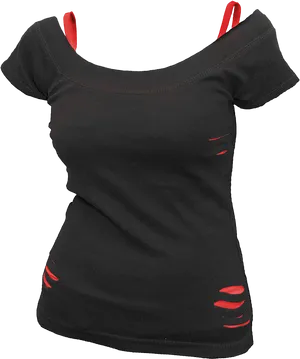 Black Red Ripped Design T Shirt