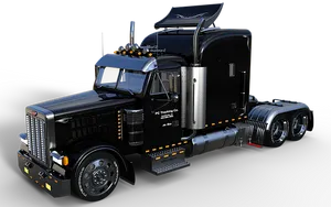 Black Semi Truckon Black Background