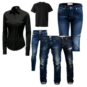 Black Shirt And Jeans Png 05252024 PNG image