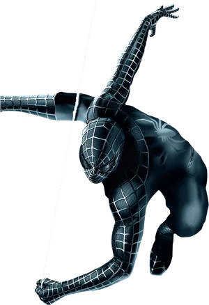 Black Suited Spiderman Swinging PNG image