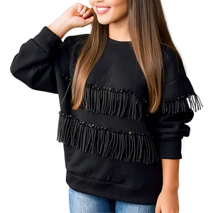 Black Sweatshirt With Fringe Trim PNG Kfn52 PNG