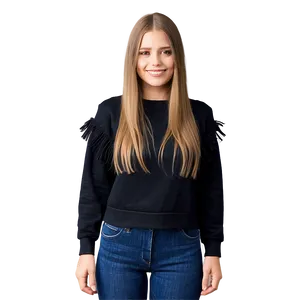 Black Sweatshirt With Fringe Trim PNG Sdn79 PNG