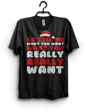 Black T Shirt Santa Hat Graphic Design PNG image