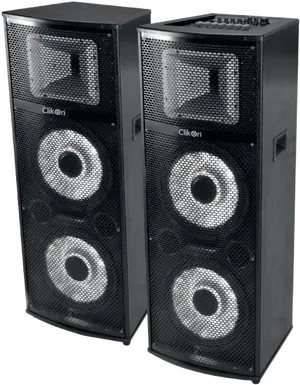 Black Tower Speakers Clik On Brand PNG image