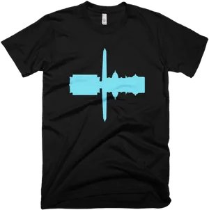 Black Tshirtwith Blue Soundwave Heartbeat PNG image