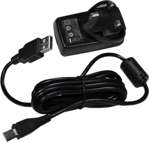 Black U S B Phone Chargerwith A C Adapter PNG image