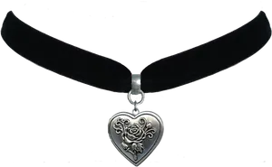 Black Velvet Chokerwith Silver Heart Pendant PNG image