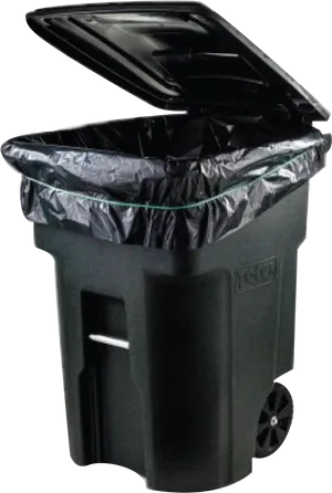 Black Wheeled Trash Canwith Lid Open