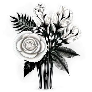 Black White Floral Bouquet PNG 12