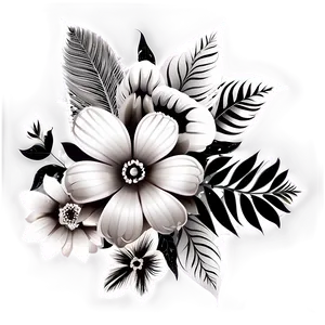 Black White Floral Bouquet PNG Iog30