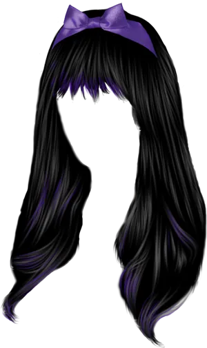Black Wigwith Purple Bow PNG image