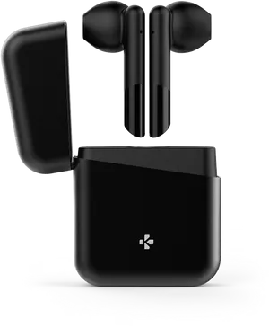 Black Wireless Earbudswith Charging Case PNG