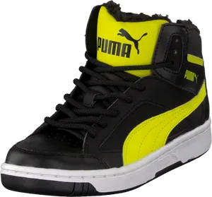 Black Yellow Puma High Top Sneaker PNG image