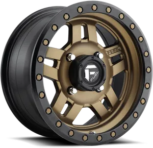 Blackand Gold Fuel Offroad Wheel PNG image