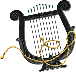 Blackand Gold Lyre Instrument PNG image