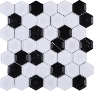 Blackand White Hexagonal Tile Pattern PNG image